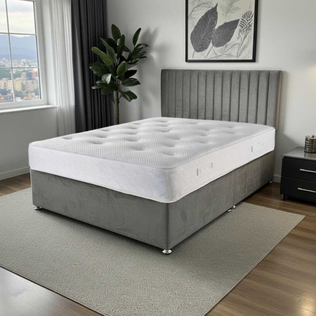 Holt Bed Mattress & Headboard Grey