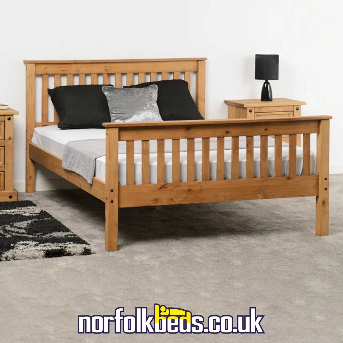 Monaco 4'6 Bed High Foot End Distressed Waxed Pine