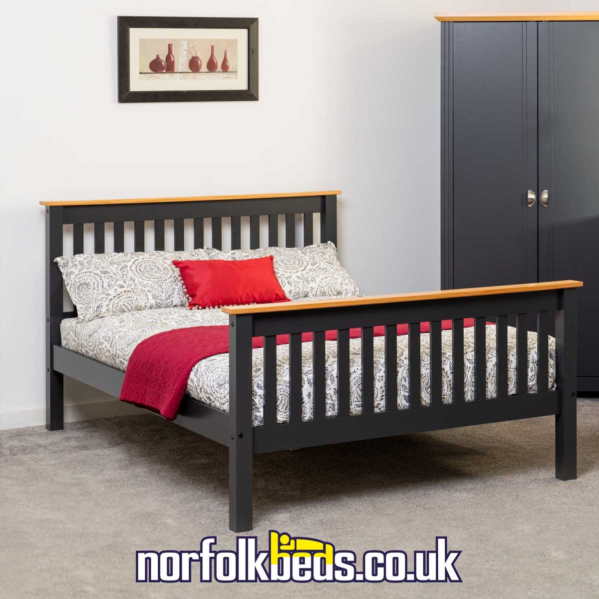 Monaco 4’6 Bed Low Foot End in Dark Grey